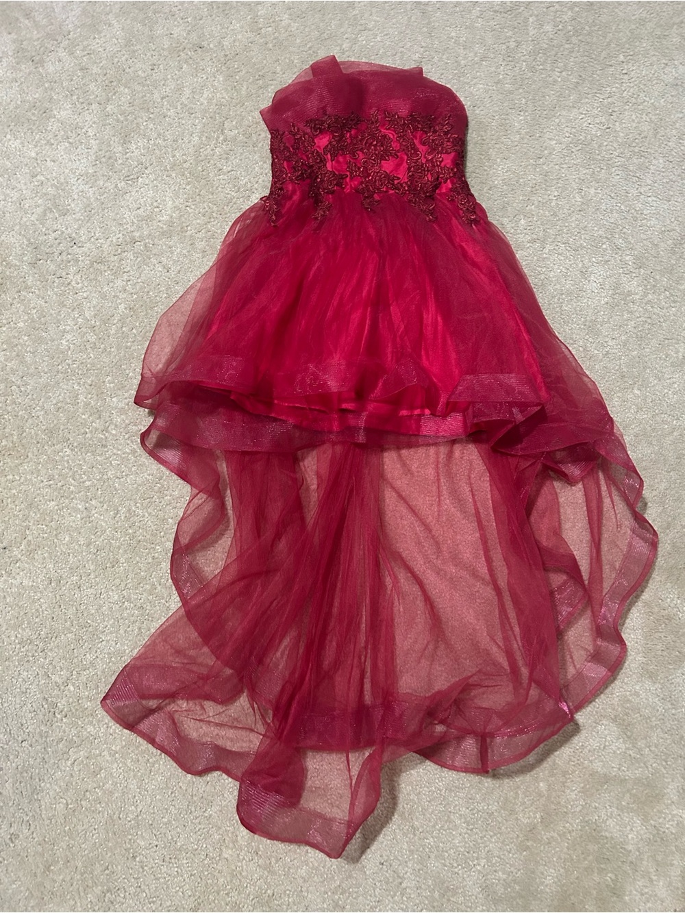 Girls Red Tulle High-Low Party Dress